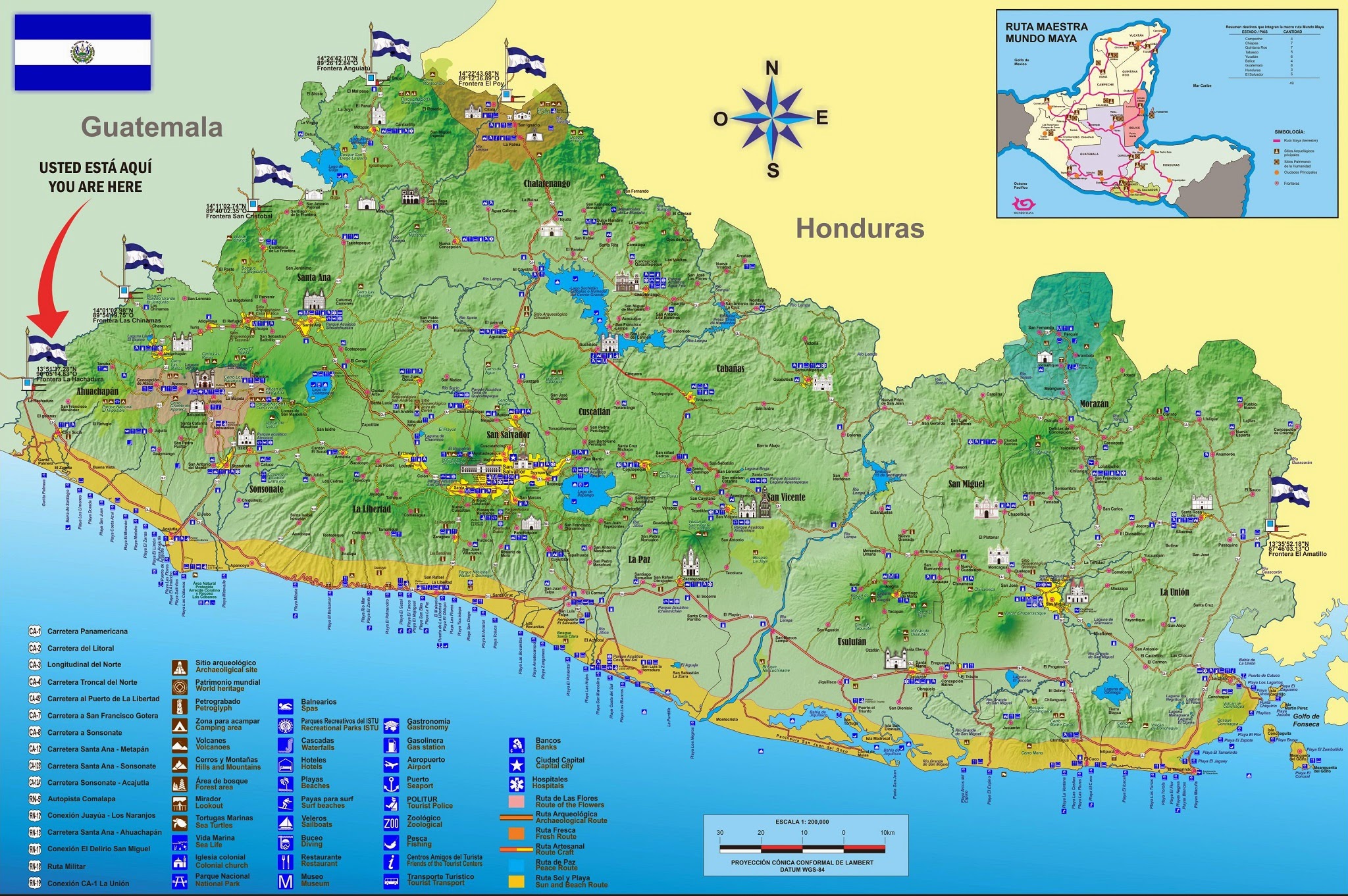 Mapa de El Salvador, Distribución Geografica de El Salvador